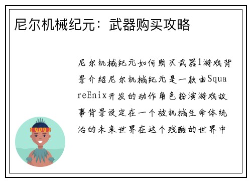 尼尔机械纪元：武器购买攻略